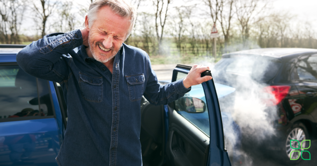 driver exiting car accident with whiplash