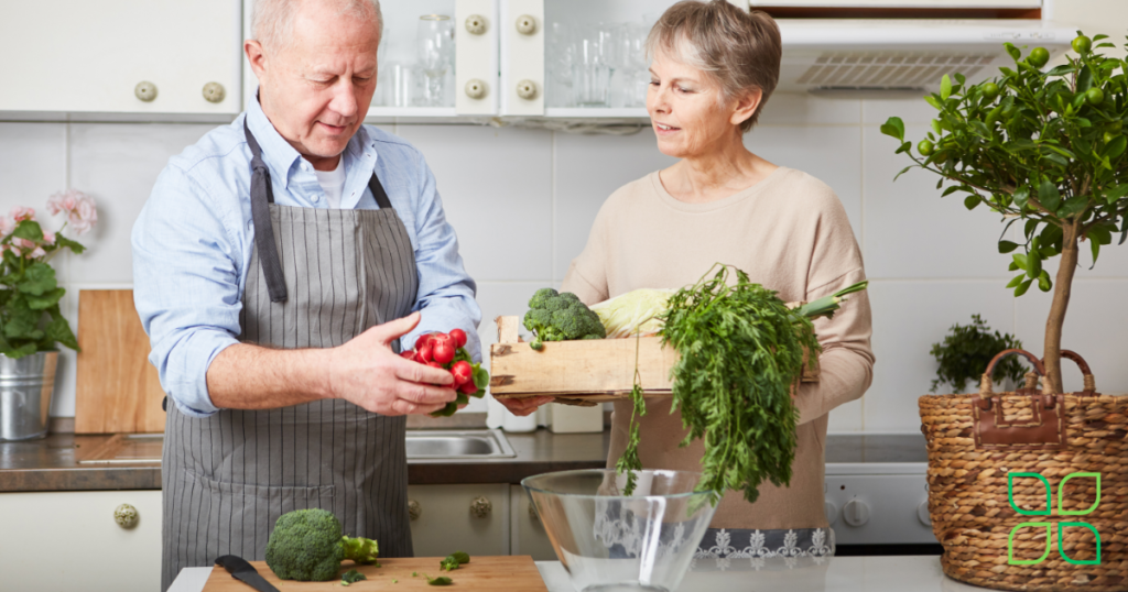 healthy elderly cooking healthy food