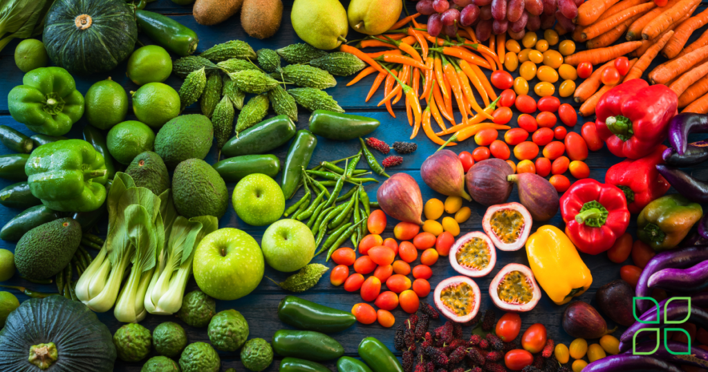 many bright colored fruits and vegetables